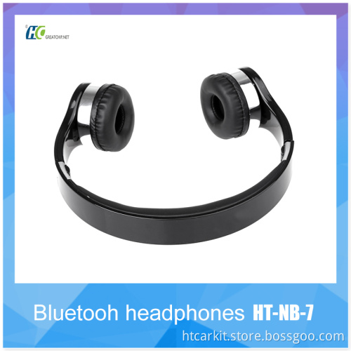 HT-NB-7 stretchable foldable ABS over ear noise cancelling FM Radio Bluetooth Headset with Microphone